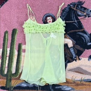 Vintage y2k La SENZA Light Green Sheer Ruffled Chemise